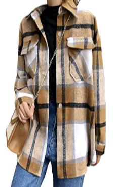 Tanming Womens Brushed Flannel Plaid Lapel Button Short